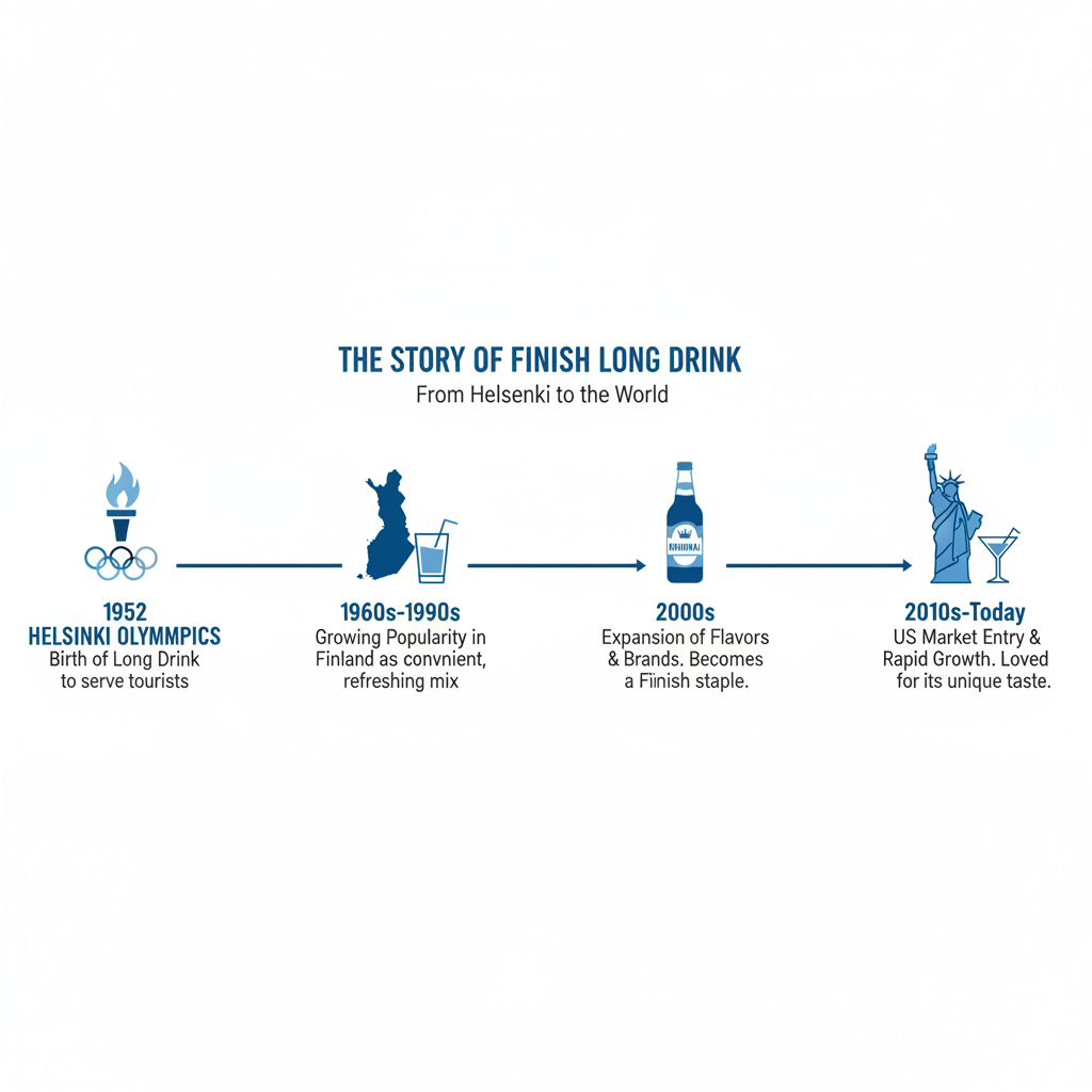 Finnish Long Drink History Infographic: A timeline showcasing the history of the Finnish Long Drink.