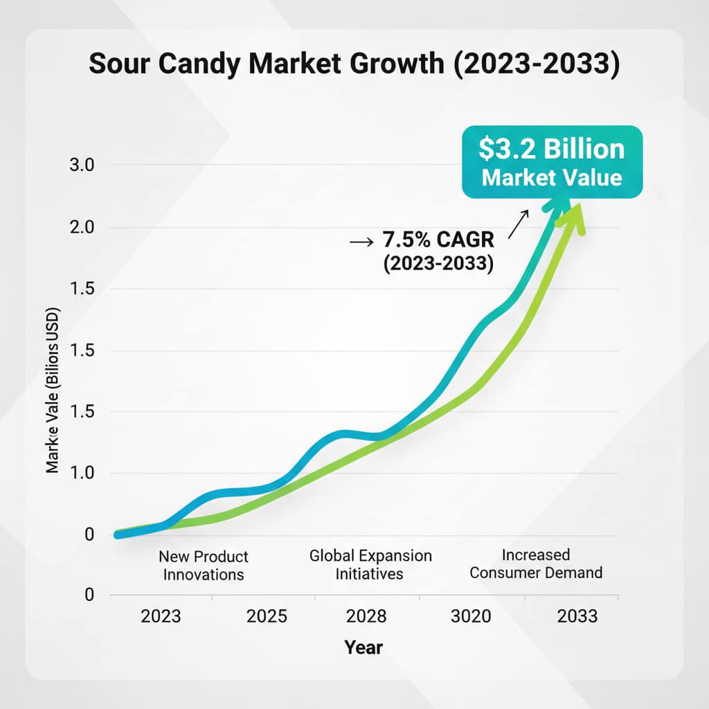 A chart showing sour candy market growth from 2023 to 2033.