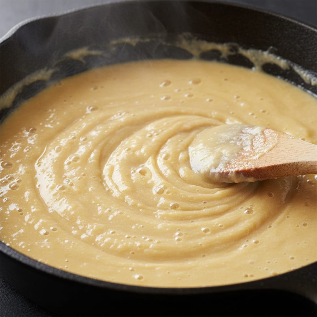 Making a blond roux for creamed chipped beef gravy.