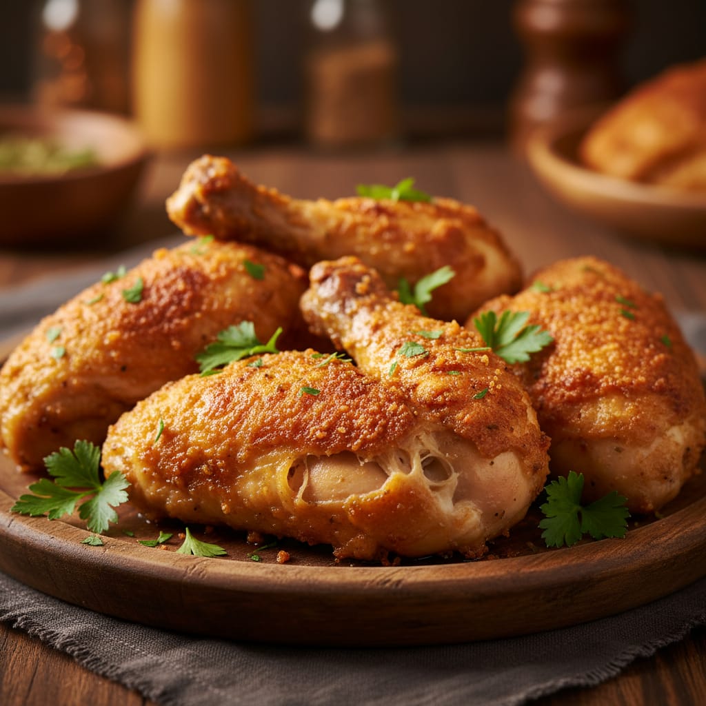 Broasted Chicken Close-Up: Highlights the golden crispy texture.