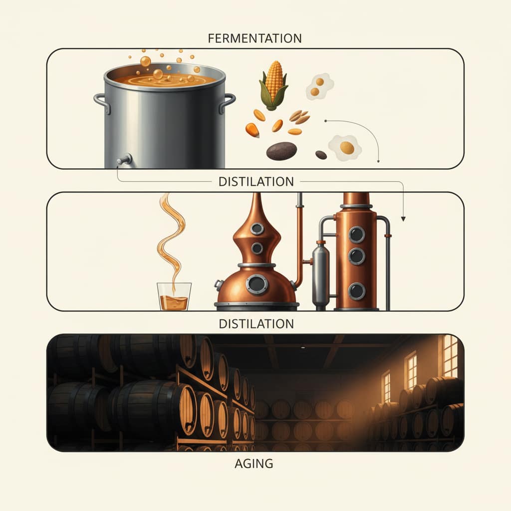 An illustrated guide to bourbon production.
