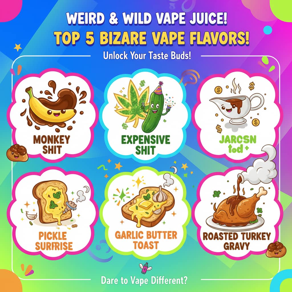 Bizarre Vape Flavors Infographic: Showcasing the top bizarre vape flavors with colorful icons and illustrations.